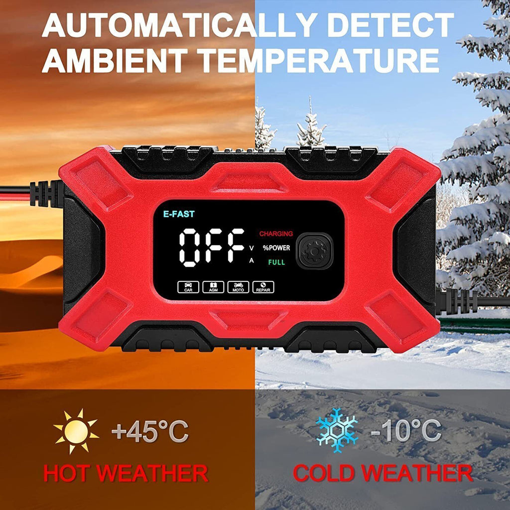 12V & 6A Smart Car Battery Charger Intelligent Pulse Repair Motor Battery AGM & GEL